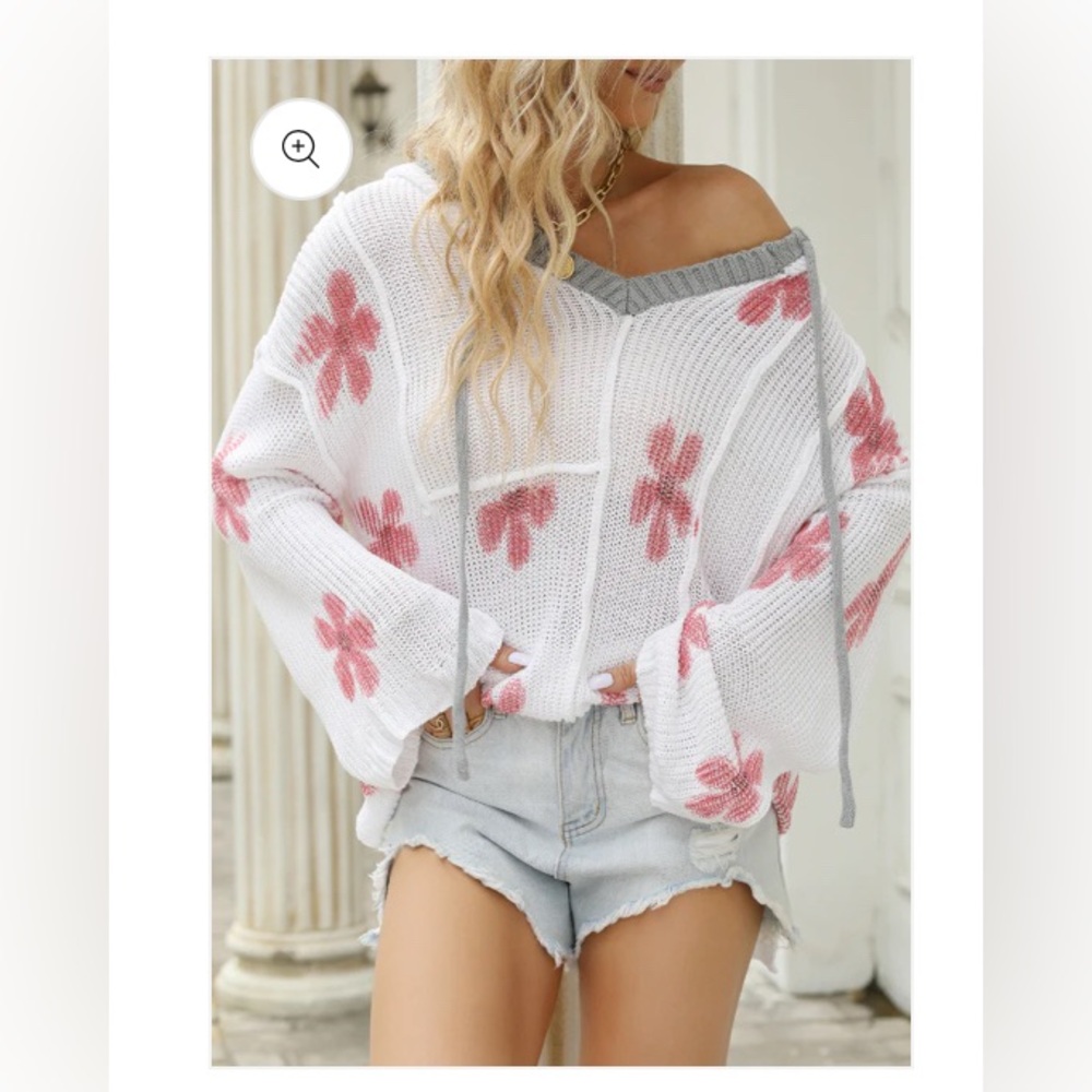 POL V Neck Hooded Sweater